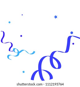Blue ribbons confetti background. Fallen vector background. Blue geometric stars and ribbons explosion for invitation card. New year, christmas and birthday celebration template. Abstract background.