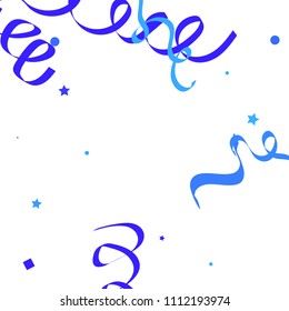 Blue ribbons confetti background. Fallen vector background. Blue geometric stars and ribbons explosion for invitation card. New year, christmas and birthday celebration template. Abstract background.