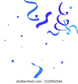 Blue ribbons confetti background. Fallen vector background. Blue geometric stars and ribbons explosion for invitation card. New year, christmas and birthday celebration template. Abstract background.
