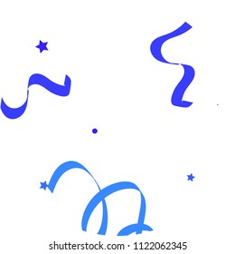 Blue ribbons confetti background. Fallen vector background. Blue geometric stars and ribbons explosion for invitation card. New year, christmas and birthday celebration template. Abstract background.
