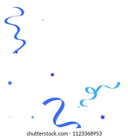 Blue ribbons confetti background. Fallen vector background. Blue geometric stars and ribbons explosion for invitation card. New year, christmas and birthday celebration template. Abstract background.