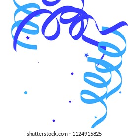 Blue ribbons confetti background. Fallen vector background. Blue geometric stars and ribbons explosion for invitation card. New year, christmas and birthday celebration template. Abstract background.