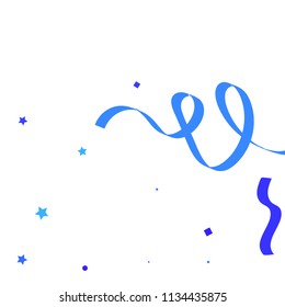 Blue ribbons confetti background. Fallen vector background. Blue geometric stars and ribbons explosion for invitation card. New year, christmas and birthday celebration template. Abstract background.