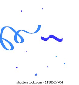 Blue ribbons confetti background. Fallen vector background. Blue geometric stars and ribbons explosion for invitation card. New year, christmas and birthday celebration template. Abstract background.