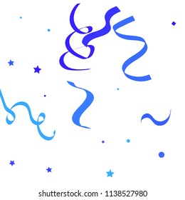 Blue ribbons confetti background. Fallen vector background. Blue geometric stars and ribbons explosion for invitation card. New year, christmas and birthday celebration template. Abstract background.