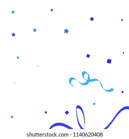 Blue ribbons confetti background. Fallen vector background. Blue geometric stars and ribbons explosion for invitation card. New year, christmas and birthday celebration template. Abstract background.