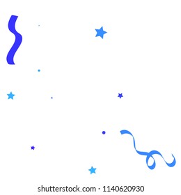 Blue ribbons confetti background. Fallen vector background. Blue geometric stars and ribbons explosion for invitation card. New year, christmas and birthday celebration template. Abstract background.