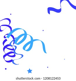 Blue ribbons confetti background. Fallen vector background. Blue geometric stars and ribbons explosion for invitation card. New year, christmas and birthday celebration template. Abstract background.