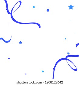 Blue ribbons confetti background. Fallen vector background. Blue geometric stars and ribbons explosion for invitation card. New year, christmas and birthday celebration template. Abstract background.