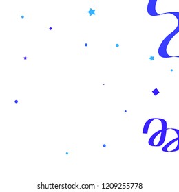 Blue ribbons confetti background. Fallen vector background. Blue geometric stars and ribbons explosion for invitation card. New year, christmas and birthday celebration template. Abstract background.