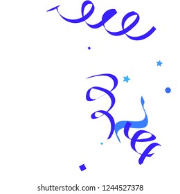 Blue ribbons confetti background. Fallen vector background. Blue geometric stars and ribbons explosion for invitation card. New year, christmas and birthday celebration template. Abstract background.