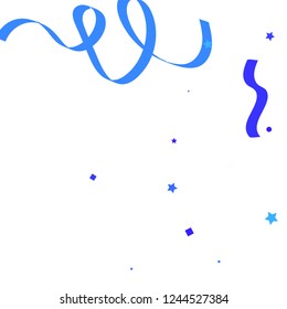 Blue ribbons confetti background. Fallen vector background. Blue geometric stars and ribbons explosion for invitation card. New year, christmas and birthday celebration template. Abstract background.