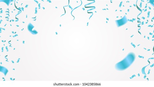 Blue ribbons with confetti isolated on white background. illustration of holidays, party,  on center isolated on white background Vector EPS10