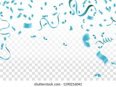 Blue ribbons with confetti isolated on white background. illustration of holidays, party, on center isolated on white background Vector EPS10