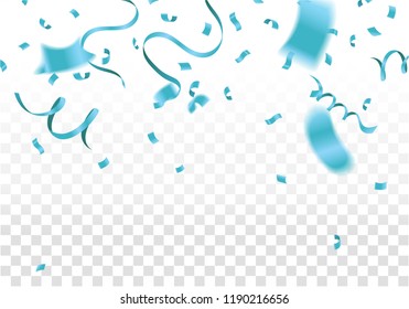 Blue ribbons with confetti isolated on white background. illustration of holidays, party, on center isolated on white background Vector EPS10
