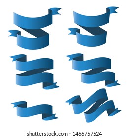 Blue ribbons with gradient. Collection set. Decoration and celebration vector.