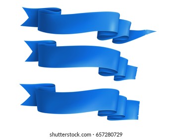 Blue ribbons horizontal banners set flat isolated on on the white background vector illustration