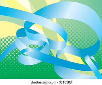 Blue ribbons over halftone background