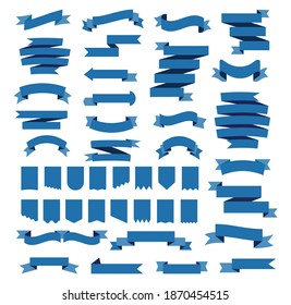 Blue ribbons, pennant flag set vector. Colorful labels, price tags, banners for bookmark, vintage ribbon, retro strap, band isolated set of vector is presented.