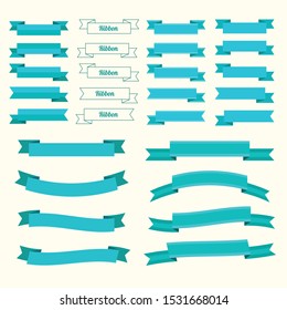 Blue ribbons set .Flat  vector ribbon design on white background.