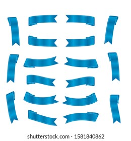 Blue Ribbons Set, Isolated On White Background, Vector Illustration