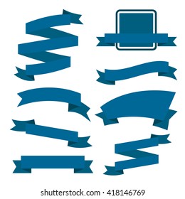 Blue Ribbons Set isolated On White Background. Vector Illustration