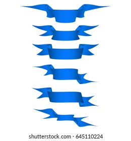 Blue Ribbons Set, Isolated On White Background, Vector Illustration