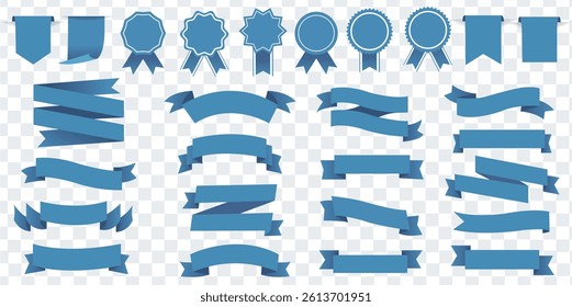Blue Ribbons Set And Isolated Transparent Background With Gradient Mesh, Vector Illustration