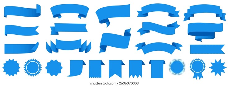Blue Ribbons Set And Isolated White Background , Vector Illustration