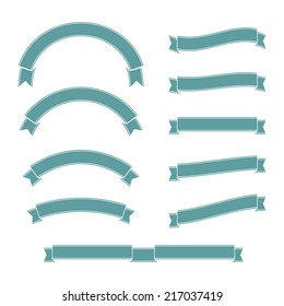 blue ribbons set in old style isolated on white background. vector illustration