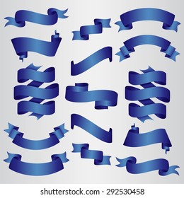 Blue Ribbons Set. Vector Illustration.