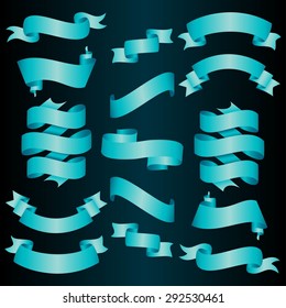 Conjunto de cintas azules. Ilustración vectorial.