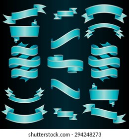 Blue Ribbons Set. Vector Illustration.