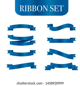 Blue ribbons set. Vector ribbon banners.
