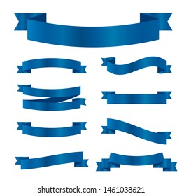 Blue ribbons set. Vector ribbon banners.
