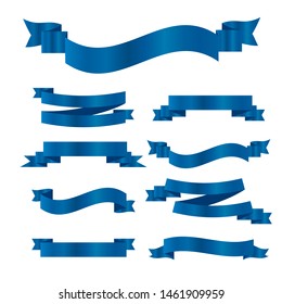 Blue ribbons set. Vector ribbon banners.
