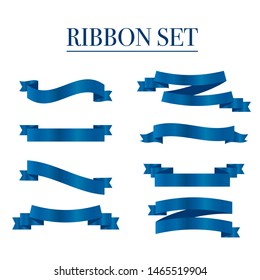 Blue ribbons set. Vector ribbon banners.
