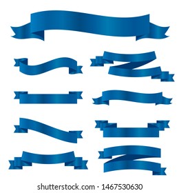 Blue ribbons set. Vector ribbon banners.
