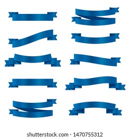 Blue ribbons set. Vector ribbon banners.