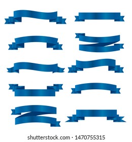 Blue ribbons set. Vector ribbon banners.