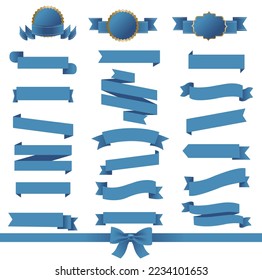 Blue Ribbons Set With White Background With Gradient Mesh, Vector Illustration