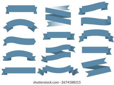 Blue Ribbons Set With White Background 
