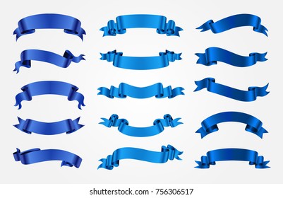 Blue Ribbons Set.Vector Ribbon Banners.