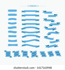 Blue ribbons vector collection,Flat design ribbons set on background