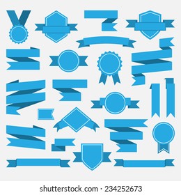 Blue ribbons,medal,award,set isolated on white background.Vector.Banner web