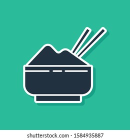 Blue Rice in a bowl with chopstick icon isolated on green background. Traditional Asian food.  Vector Illustration