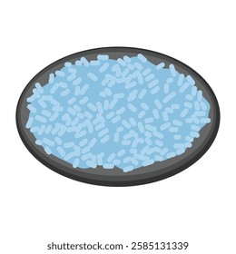 Blue rice vector illustration, steamed blue rice in a plate clip art image, blue food flat icon design, isolated on white background