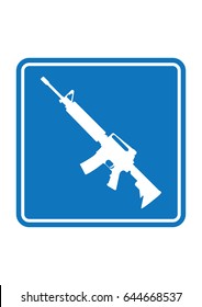 Blue rifle vector square sign symbol icon pictograph
