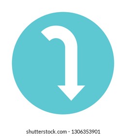 Blue Right Arrow Curving Down