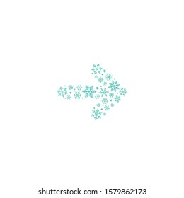 blue right arrow made of snowflakes. Vector icon isolated on white background. Continue icon.  Next sign. red Christmas arrow. New Year Holiday clipart